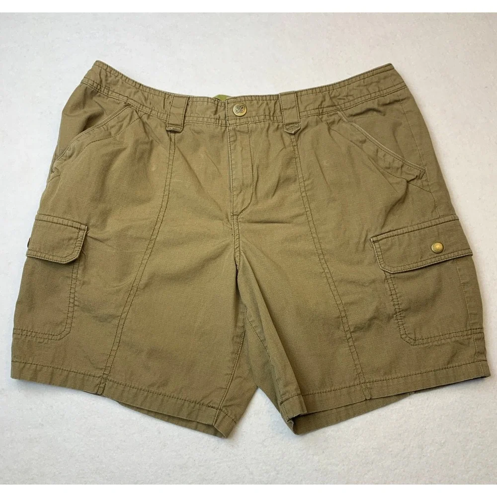 Eddie Bauer Cargo Shorts Womens 14 Olive‎ Green Ripstop Cotton Hiking Shorts 7